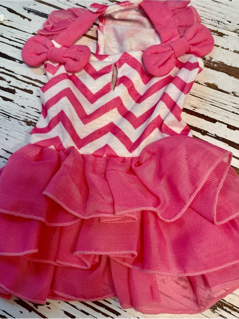 Pink Chevron Ruffle Dog Dress - Cute Pet Apparel XS